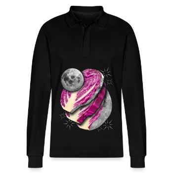 Surrealismus, Vollmond in Scheiben, Rotkohl - Stanley/Stella Unisex Bio-Langarm-Poloshirt Prepster - Schwarz - Vorne - Anna (173cm) & Nico (186cm)