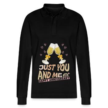 Hochzeits-Jubiläum Hochzeitstag Anniversary Spruch - Stanley/Stella Unisex Bio-Langarm-Poloshirt Prepster - Schwarz - Vorne - Anna (173cm) & Nico (186cm)