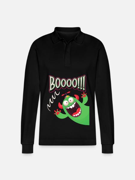 Funny monster, boo-scare, monster joke - Stanley/Stella Organic Unisex Long-Sleeved Polo Shirt Prepster - black