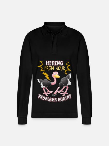 Ramo divertido Bird-Strauss Solución del problema cómico - Polo de manga larga orgánico unisex Prepster de Stanley/Stella - negro