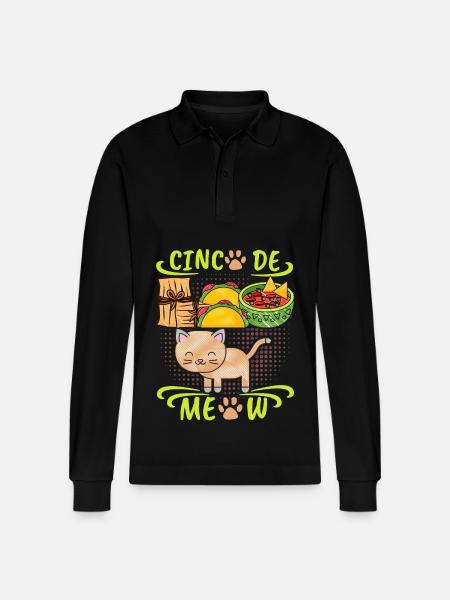 Cinco-de-Mayo, Mexico, funny cat, saying - Stanley/Stella Organic Unisex Long-Sleeved Polo Shirt Prepster - black