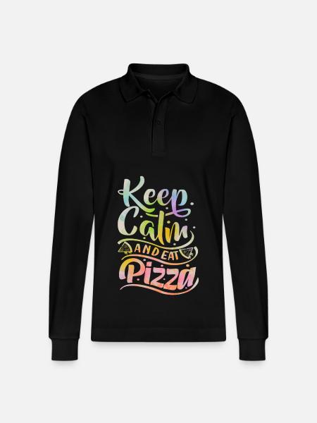 Pizza Saying, Keep-Calm, Italian Pizzeria - Stanley/Stella Organic Unisex Long-Sleeved Polo Shirt Prepster - black
