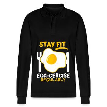 Ei, Spiegelei, lustiger Spruch, Pun Egg-cercise - Stanley/Stella Unisex Bio-Langarm-Poloshirt Prepster - Schwarz - Vorne - Anna (173cm) & Nico (186cm)