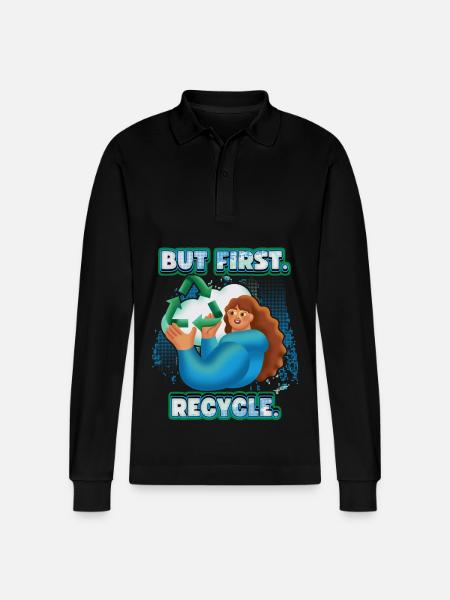 Recycle, recycle, environmental protection slogan - Stanley/Stella Organic Unisex Long-Sleeved Polo Shirt Prepster - black