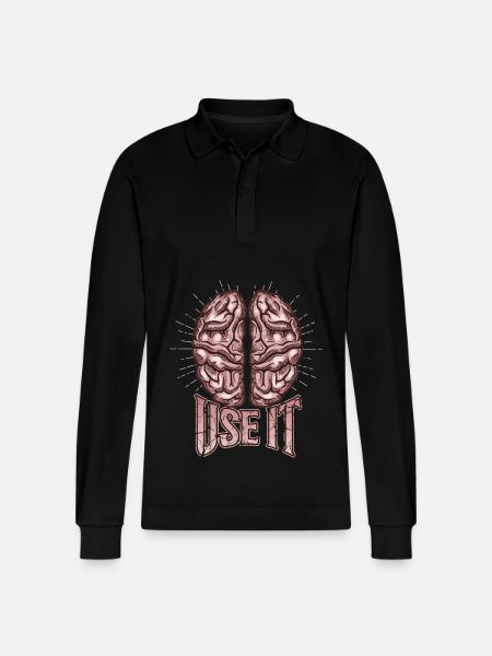 Brain, funny saying, use-it - Stanley/Stella Organic Unisex Long-Sleeved Polo Shirt Prepster - black