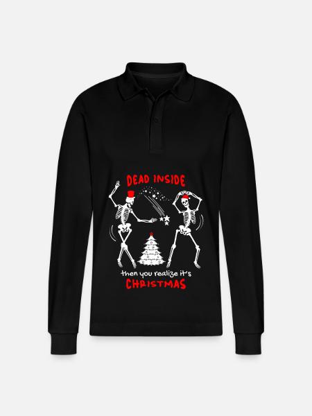 Christmas Funny Skeleton, Skull, Saying - Stanley/Stella Organic Unisex Long-Sleeved Polo Shirt Prepster - black