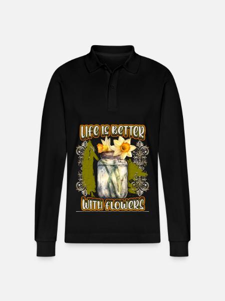 Påskelilje, påskelilje, vintage botanisk blomst - Stanley/Stella Prepster økologisk unisex langærmet poloshirt - sort