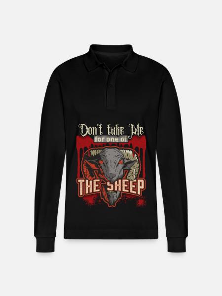Cartoon Horror Sheep's Head, Sheep Horror Movie Saying - Stanley/Stella Organic Unisex Long-Sleeved Polo Shirt Prepster - black