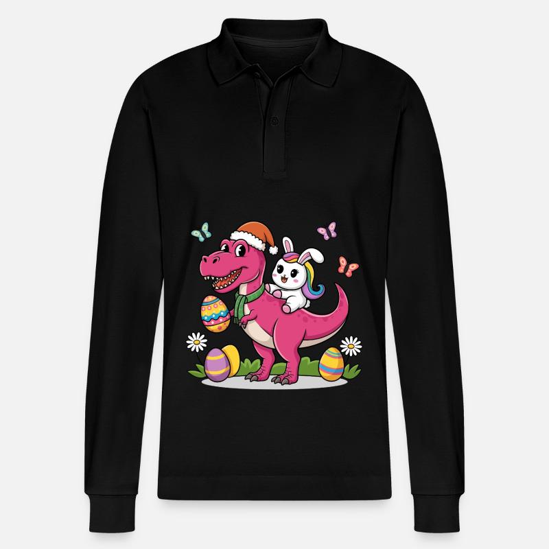 Easter Dinosaur Bunny Ears Easter - Stanley/Stella Organic Unisex Long-Sleeved Polo Shirt Prepster - black
