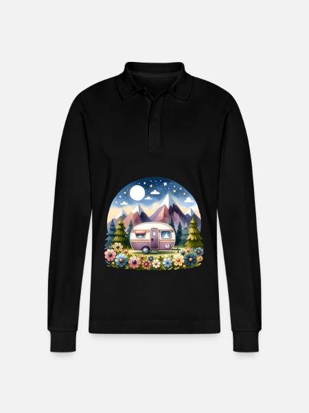 Camping Camper Caravan - Stanley/Stella Organic Unisex Long-Sleeved Polo Shirt Prepster - black