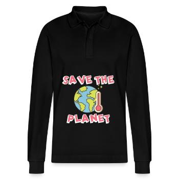 Climate change Climate protection - Stanley/Stella Organic Unisex Long-Sleeved Polo Shirt Prepster - black - Front - Anna (173cm) & Nico (186cm)