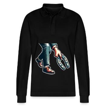 Hufeisenwerfen Horseshoe Pitching - Stanley/Stella Unisex Bio-Langarm-Poloshirt Prepster - Schwarz - Vorne - Anna (173cm) & Nico (186cm)