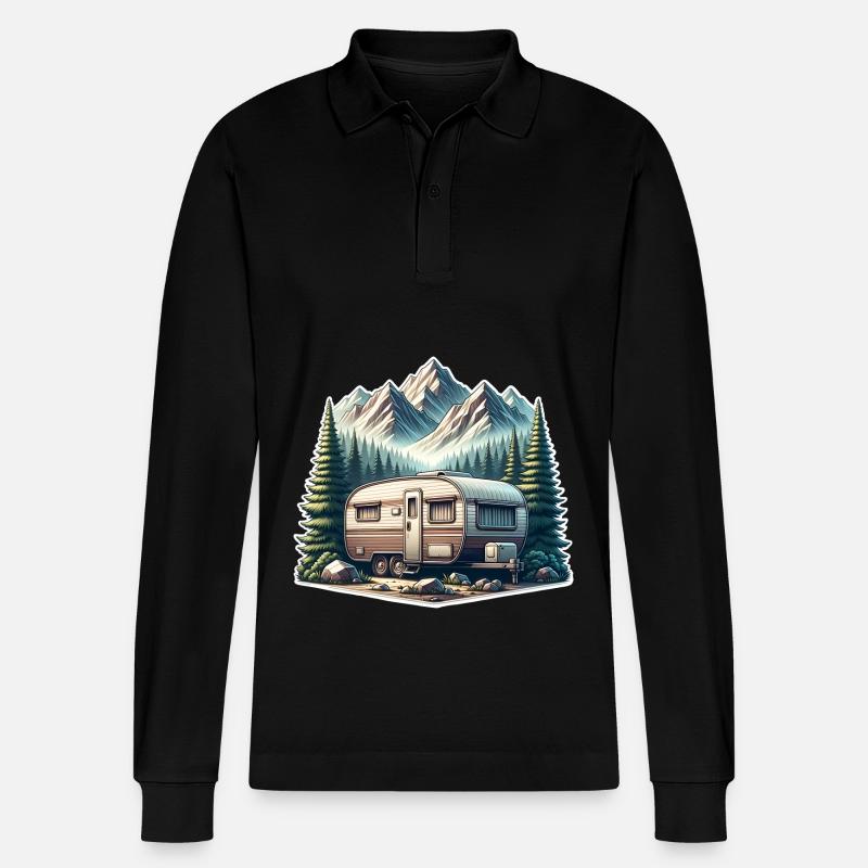 Camping Wohnwagen - Stanley/Stella Unisex Bio-Langarm-Poloshirt Prepster - Schwarz