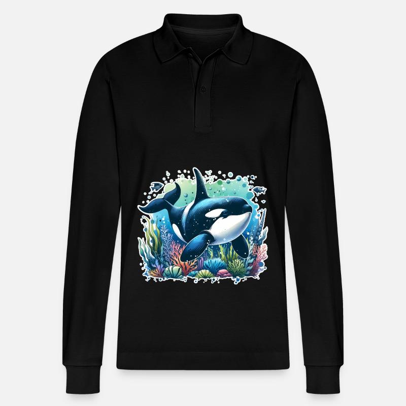 Orca Killer Whale - Stanley/Stella Organic Unisex Long-Sleeved Polo Shirt Prepster - black