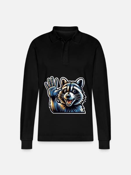 Raccoon - Stanley/Stella Organic Unisex Long-Sleeved Polo Shirt Prepster - black