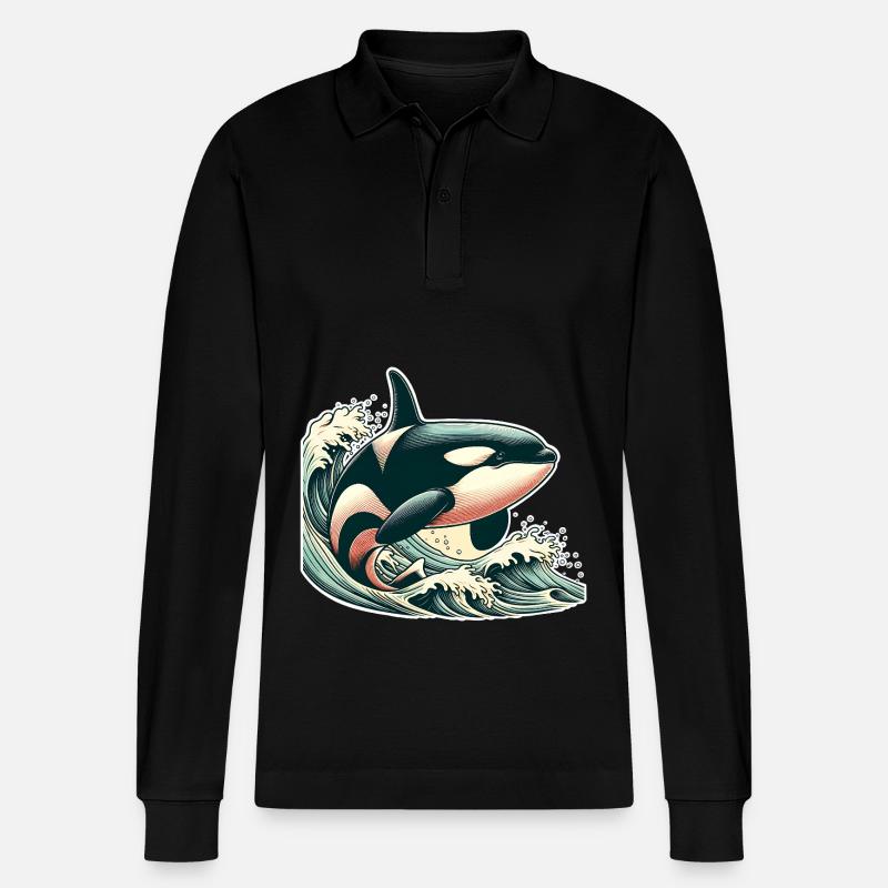 Orca Schwertwal - Stanley/Stella Unisex Bio-Langarm-Poloshirt Prepster - Schwarz