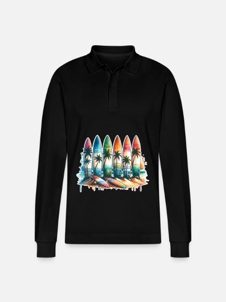 Surfing Surfers - Stanley/Stella Organic Unisex Long-Sleeved Polo Shirt Prepster - black