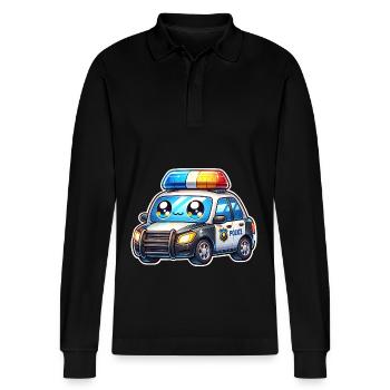 Police - Stanley/Stella Organic Unisex Long-Sleeved Polo Shirt Prepster - black - Front - Anna (173cm) & Nico (186cm)