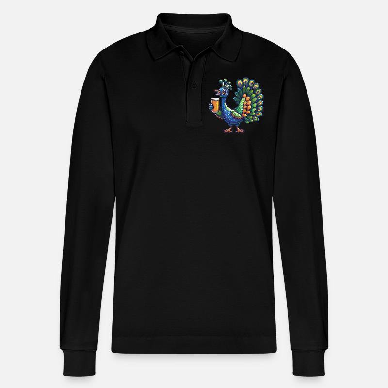 Pfau Vogel Pixel Bier - Stanley/Stella Unisex Bio-Langarm-Poloshirt Prepster - Schwarz
