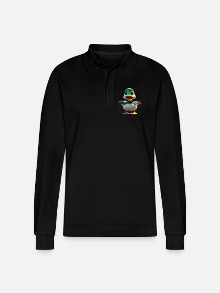Green Head Duck Mascot - Stanley/Stella Organic Unisex Long-Sleeved Polo Shirt Prepster - black