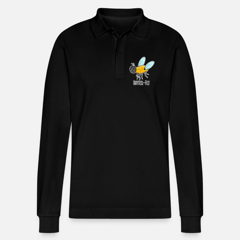Butter-Fly - Butter Fliege Flachwitz - Stanley/Stella Unisex Bio-Langarm-Poloshirt Prepster - Schwarz