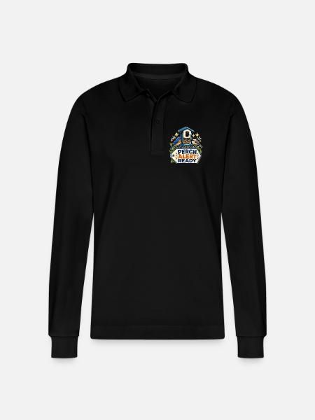 PERCH ALERT READY - Stanley/Stella Organic Unisex Long-Sleeved Polo Shirt Prepster - black