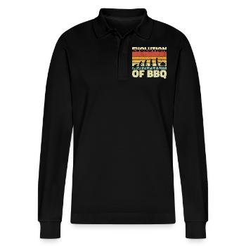 Evolution des BBQ - Grill Delight Geschenk - Stanley/Stella Unisex Bio-Langarm-Poloshirt Prepster - Schwarz - Vorne - Anna (173cm) & Nico (186cm)