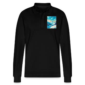 St Anton Am Arlberg Austria Vintage Travel Poster - Stanley/Stella Organic Unisex Long-Sleeved Polo Shirt Prepster - black - Front - Anna (173cm) & Nico (186cm)