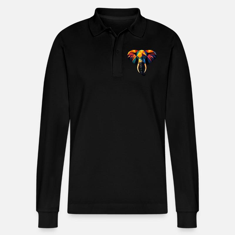 Elefant Low Poly Design - Stanley/Stella Unisex Bio-Langarm-Poloshirt Prepster - Schwarz
