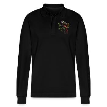 Caméléon Animal Amoureux des animaux Casque Reptiles - Polo à manches longues bio PREPSTER Stanley/Stella Unisexe - noir - Devant - Anna (173cm) & Nico (186cm)