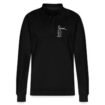 shit happens - Stanley/Stella Unisex Bio-Langarm-Poloshirt Prepster - Schwarz - Vorne - Anna (173cm) & Nico (186cm)