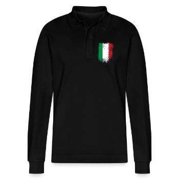 Italien Flagge Grunge Bürste - Stanley/Stella Unisex Bio-Langarm-Poloshirt Prepster - Schwarz - Vorne - Anna (173cm) & Nico (186cm)