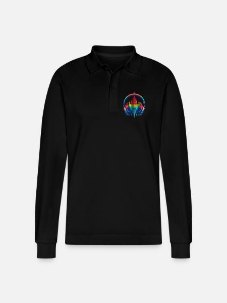 Vibrant Sound Headphone rainbow - Stanley/Stella Organic Unisex Long-Sleeved Polo Shirt Prepster - black