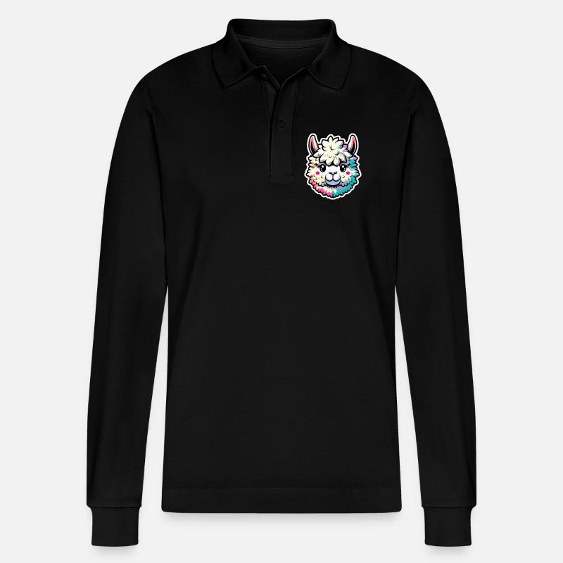 Alpaka Kopf bunt - Stanley/Stella Unisex Bio-Langarm-Poloshirt Prepster - Schwarz