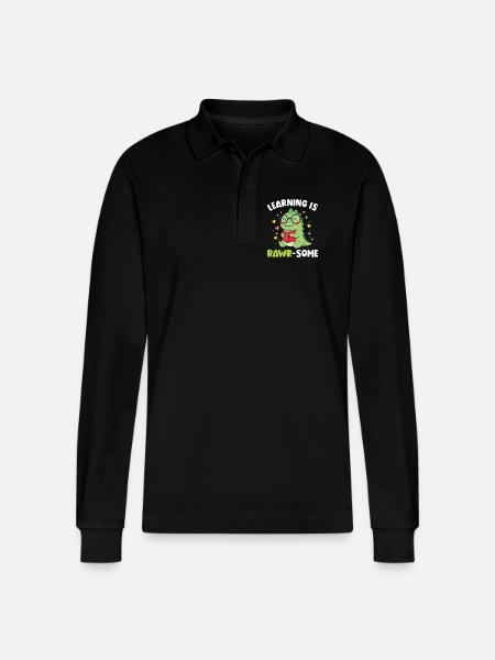 Dinosaur Kindergarten Elementary Kids - Stanley/Stella Organic Unisex Long-Sleeved Polo Shirt Prepster - black