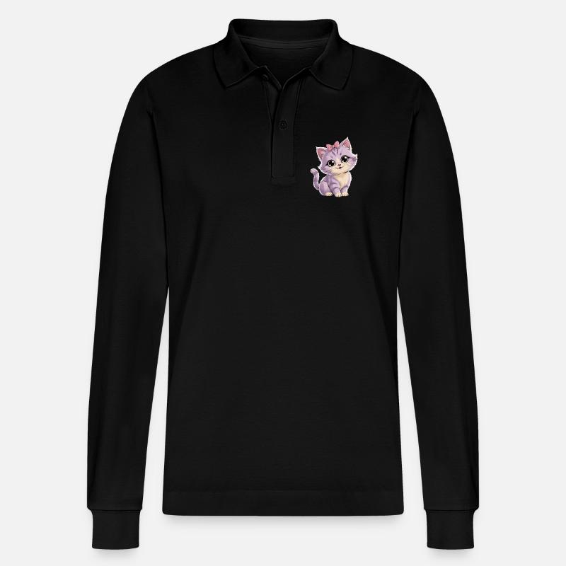 Chaton avec arc - personnalisable - Polo à manches longues bio PREPSTER Stanley/Stella Unisexe - noir