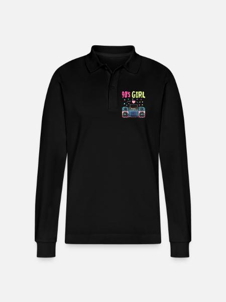 Retro 90s Girl Boombox Style - Stanley/Stella Organic Unisex Long-Sleeved Polo Shirt Prepster - black