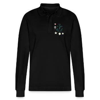 Glowing Anchor with Stars - Stanley/Stella Organic Unisex Long-Sleeved Polo Shirt Prepster - black - Front - Anna (173cm) & Nico (186cm)