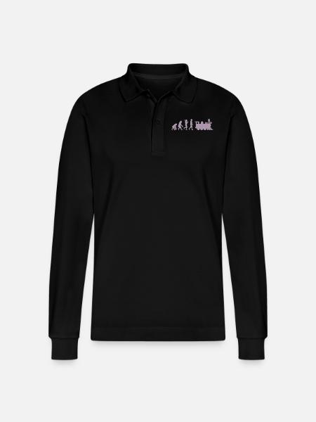 Evolution Railway Locomotive - Stanley/Stella Organic Unisex Long-Sleeved Polo Shirt Prepster - black