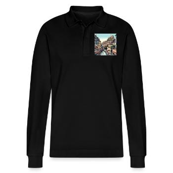 Colmar France Half-Timbered Charm - Stanley/Stella Organic Unisex Long-Sleeved Polo Shirt Prepster - black - Front - Anna (173cm) & Nico (186cm)