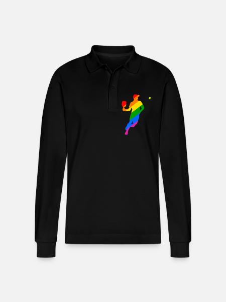 LGBTQ Pickleball - Stanley/Stella Organic Unisex Long-Sleeved Polo Shirt Prepster - black