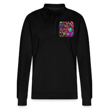 Neon Style Kreativ House Party Glow - Stanley/Stella Unisex Bio-Langarm-Poloshirt Prepster - Schwarz - Vorne - Anna (173cm) & Nico (186cm)
