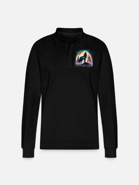Der Wolf des Vollmondes - Stanley/Stella Unisex Bio-Langarm-Poloshirt Prepster - Schwarz