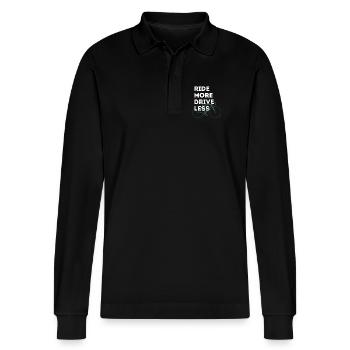 More bike less car racing MM b bmx typo big - Stanley/Stella Organic Unisex Long-Sleeved Polo Shirt Prepster - black - Front - Anna (173cm) & Nico (186cm)