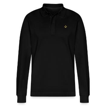 Franc-maçon Symbole Angle Boussole Or Franc-Maçonnerie - Polo à manches longues bio PREPSTER Stanley/Stella Unisexe - noir - Devant - Anna (173cm) & Nico (186cm)