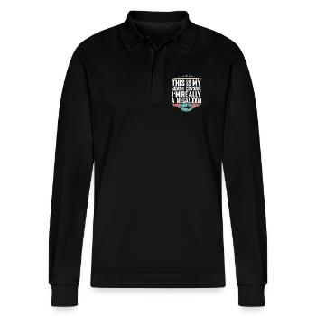 Megalodon Riesen Hai - Stanley/Stella Unisex Bio-Langarm-Poloshirt Prepster - Schwarz - Vorne - Anna (173cm) & Nico (186cm)