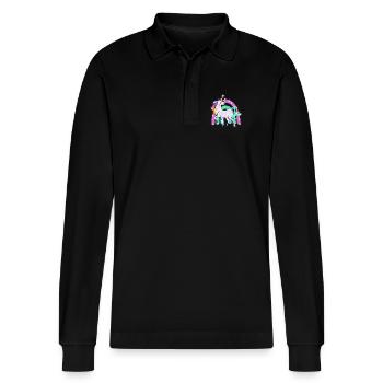 funkelndes Einhorn mit Regenbogen - Stanley/Stella Unisex Bio-Langarm-Poloshirt Prepster - Schwarz - Vorne - Anna (173cm) & Nico (186cm)