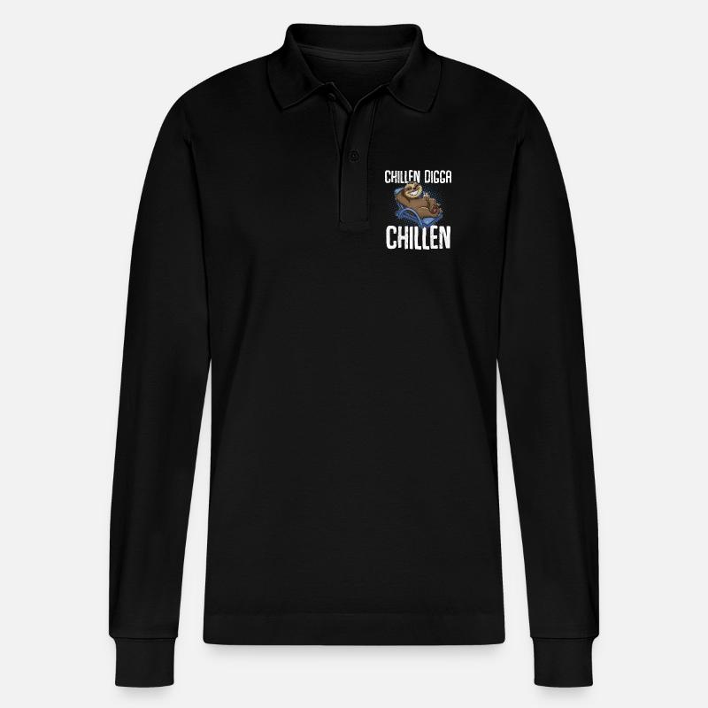 Chillen Digga Chillen Faultier - Stanley/Stella Unisex Bio-Langarm-Poloshirt Prepster - Schwarz