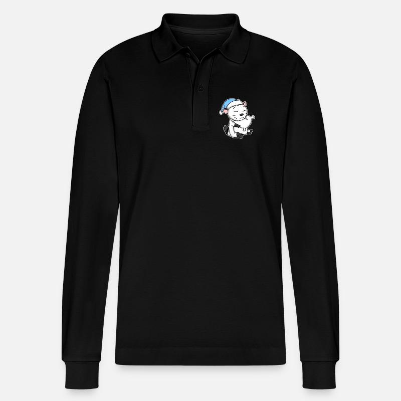 Katze Katzenrasse American Bobtail - Stanley/Stella Unisex Bio-Langarm-Poloshirt Prepster - Schwarz