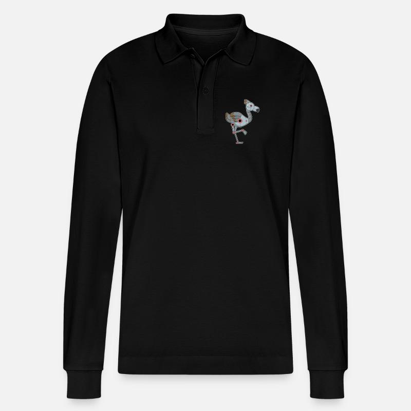 Flamingo als Roboter - Stanley/Stella Unisex Bio-Langarm-Poloshirt Prepster - Schwarz